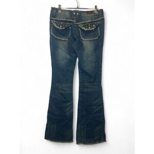 Vintage Neeso Junior 9 Blue Embellished Rhinestone Flare Boot‎ Cut Fray Jean